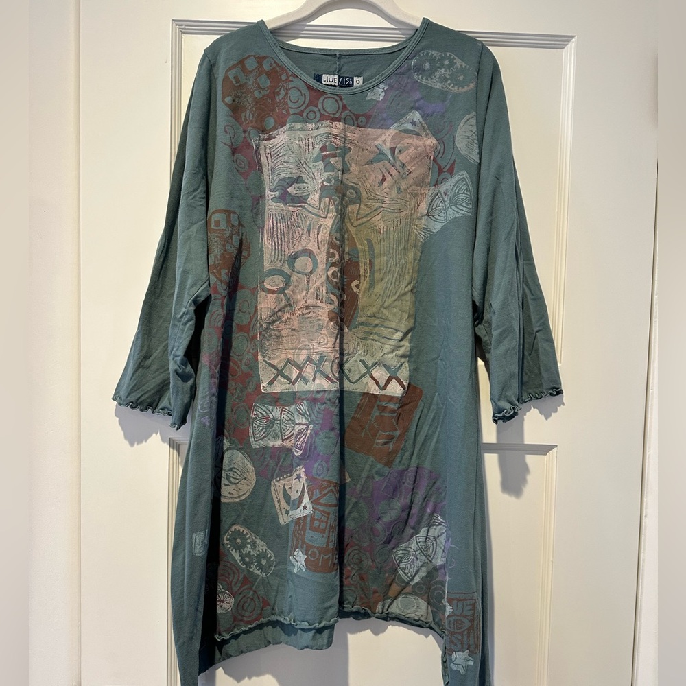 Blue Fish Artistic Tunic in Teal and Multicolor